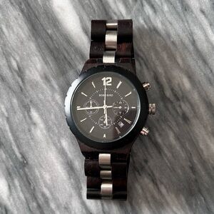 Men's Wooden Chronograph Watch - Black and Silver